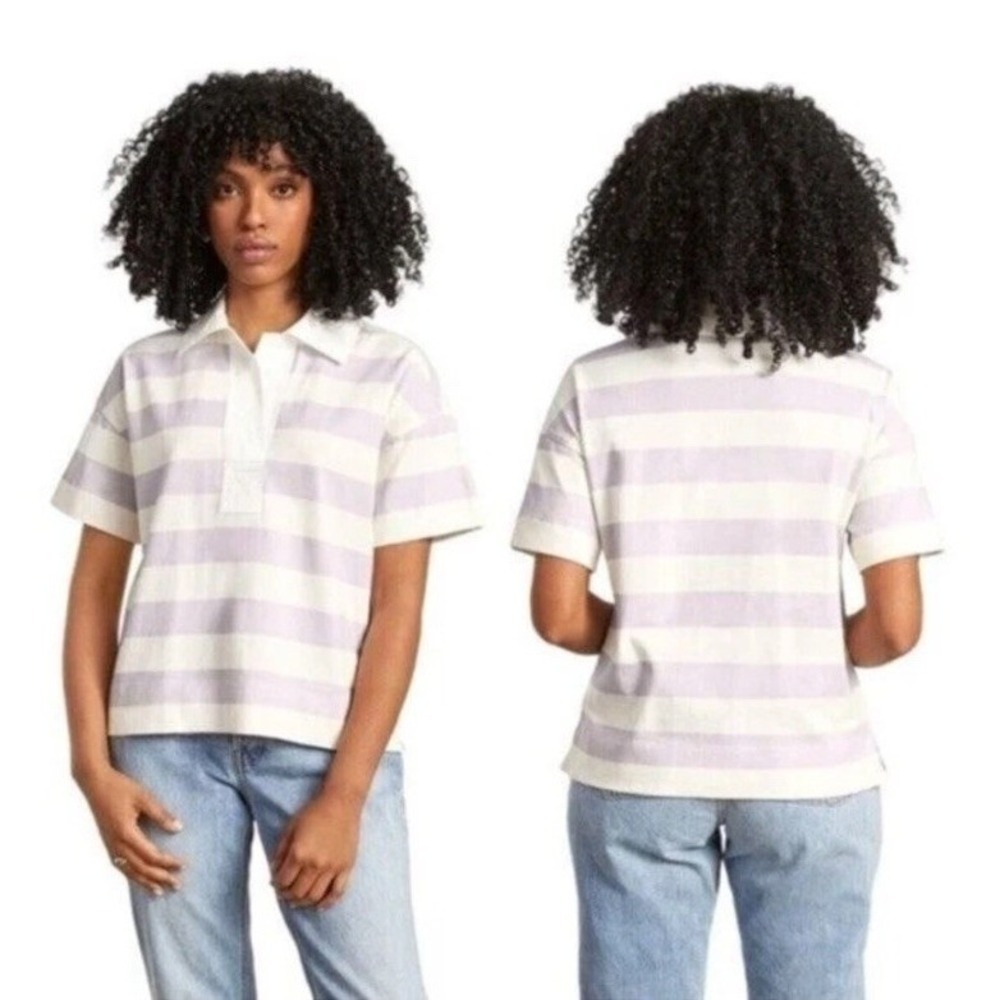 Everlane‎ The Retro Jersey Polo Organic Cotton Sz XS Purple Stripe Oversized NWT